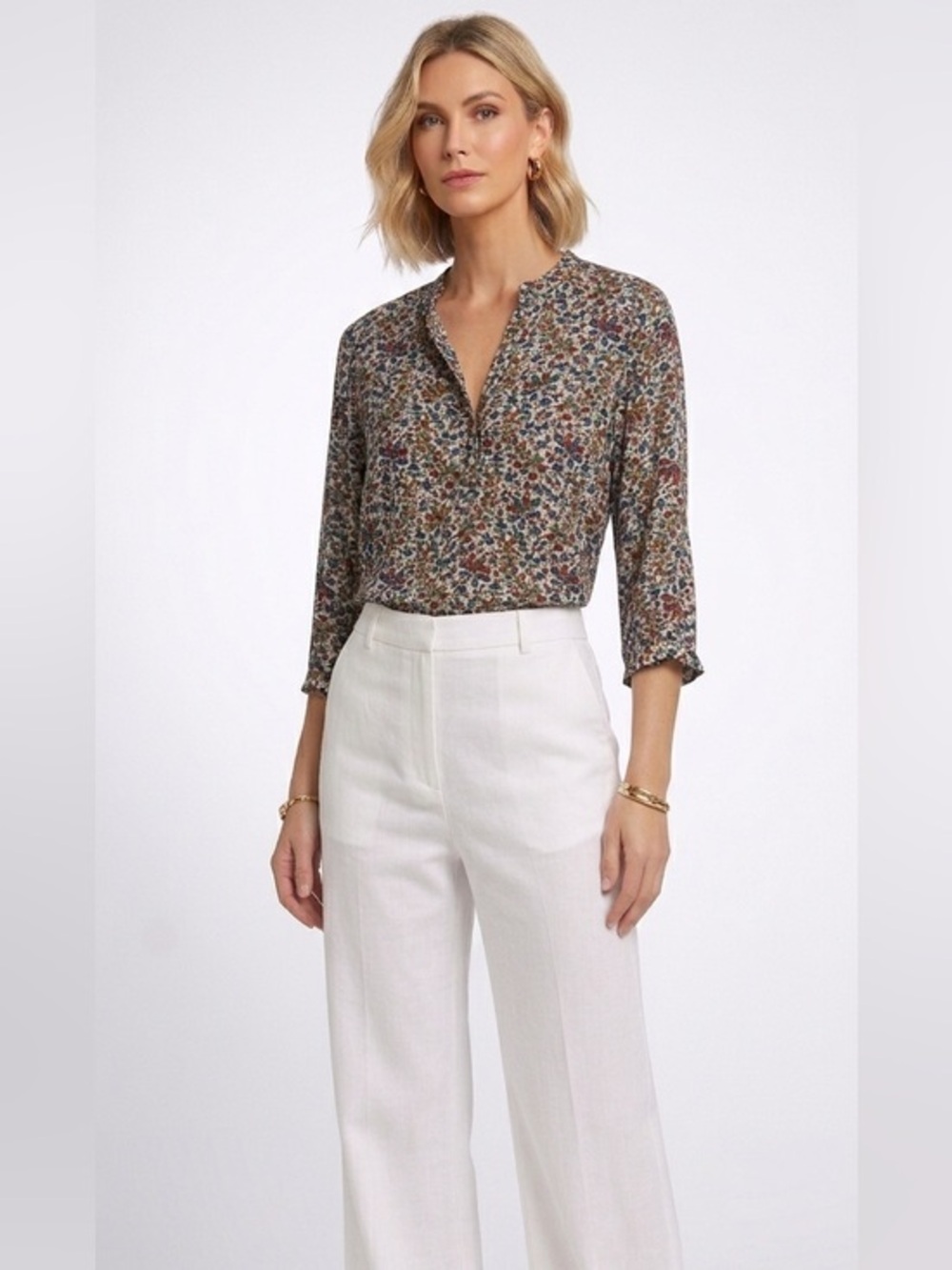 Zara Multicolored Floral V-Neck Blouse Size Small